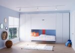 Bedroom with fold-down bunk bed and wardrobes