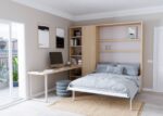 Vertical folding bed with sofa and desk