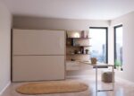 Horizontal folding bunk bed with desk