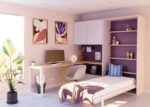 Bedroom with vertical folding bed and desk
