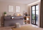 Horizontal folding bed with integrated desk