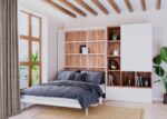 Horizontal folding bed with sofa