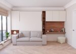 Sofa with fold-down double bed and desk