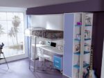 Youth bedroom with horizontal folding bed, wardrobes and study area. - Image 2