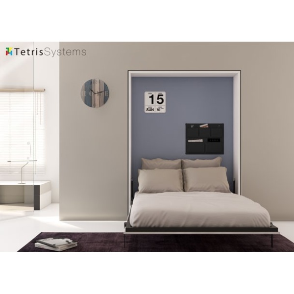Vertical folding double bed in plasterboard.