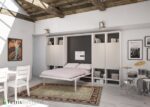 Living room with folding bed 150 x 190 depth 35 and bookcase