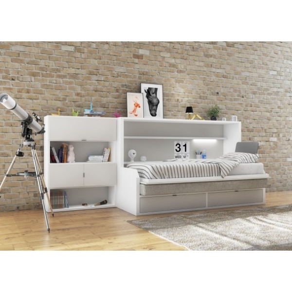 Folding bed 90 x 190 with seat and bookcase (PREMIUM)
