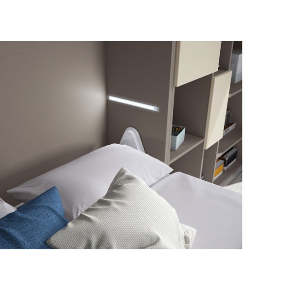 Studio with 135 vertical folding bed with wardrobe and study area.
