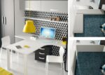 Elegant youth bed with fold-down bunk bed and wardrobes
