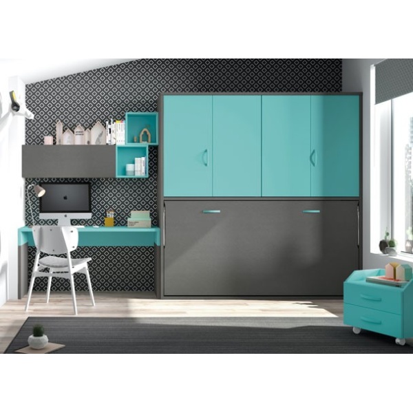 Horizontal folding bed measuring 90 x 190 with wardrobes.