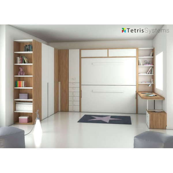 Double folding bunk bed with desk and terminal