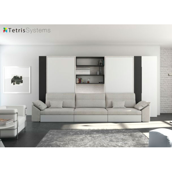 Living room with double vertical folding bed and sofa