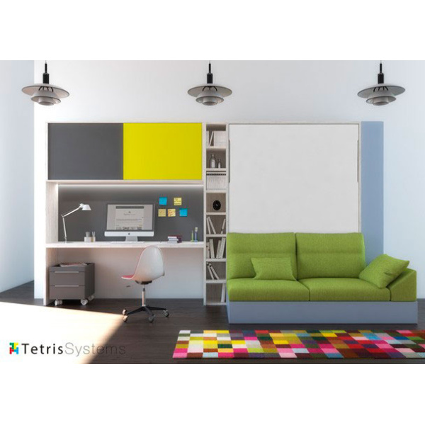 Bedroom with vertical folding bed with sofa
