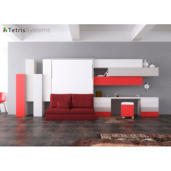 Folding double bed with sofa and wall composition