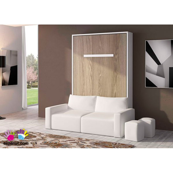 Vertical folding double bed with sofa.