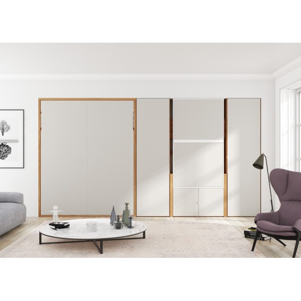 Living room with folding bed, wardrobes and folding table