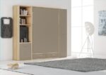 Living room with vertical folding bed and extendable table