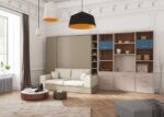 Vertical folding double bed with sofa and trundle bed