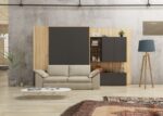 Horizontal folding double bed with sofa and wardrobe