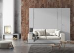 Living room with vertical folding bed with sofa and wardrobe