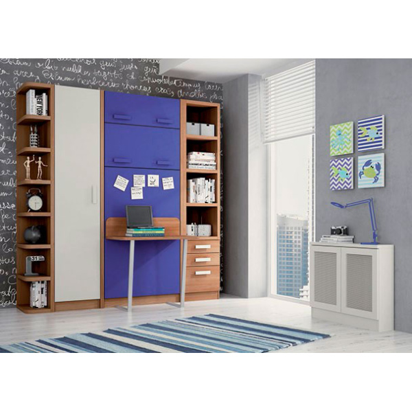 Children's room with 90 x 190 vertical folding bed with desk.