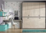 Youth room with horizontal folding bed with upper wardrobe