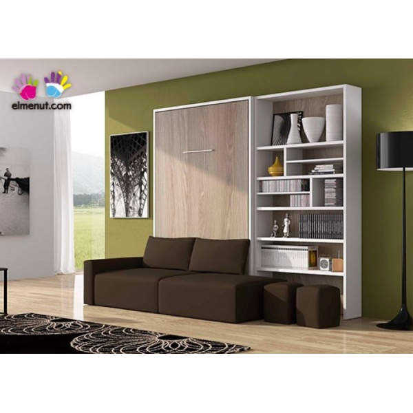 Vertical folding bed 150x190 with sofa and bookcase