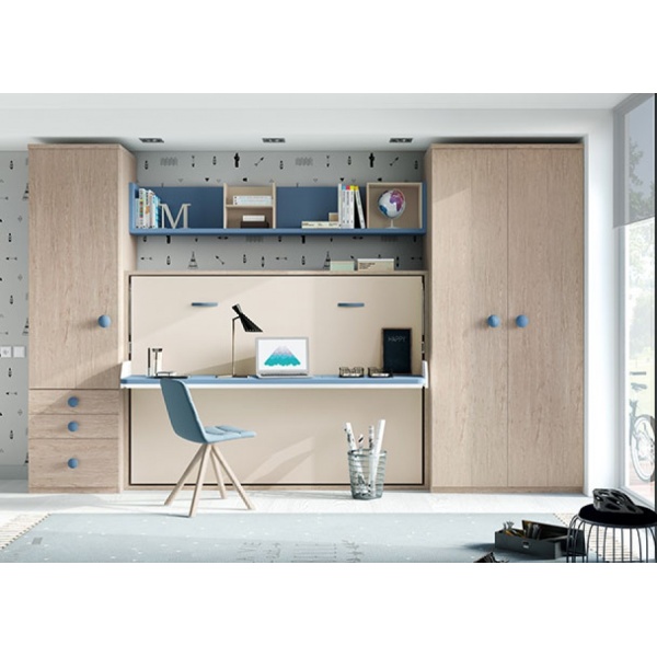 135cm folding bed with folding desk and wardrobes
