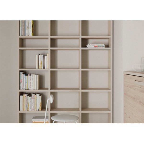 Studio with 90 x 190 horizontal folding bed and bookcase.