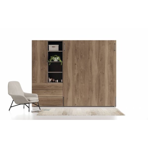 Vertical folding double bed with wardrobe and bookcase
