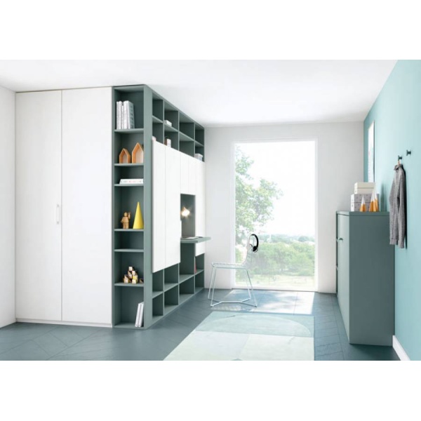 Youth bedroom with horizontal folding bed and study area