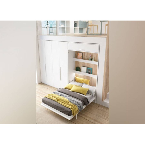 Vertical folding double bed with wardrobes and study area