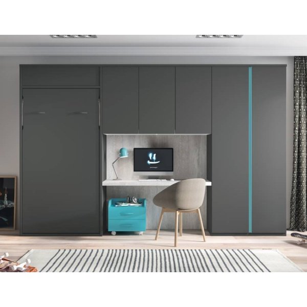 Study with vertical folding window measuring 90 x 190 + wardrobes and study area.