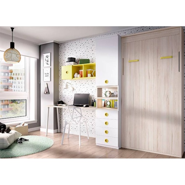 Youth bedroom with 90 x 190 vertical folding bed and desk