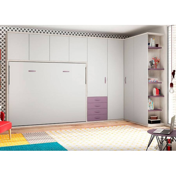 Horizontal folding double bed + wardrobes.