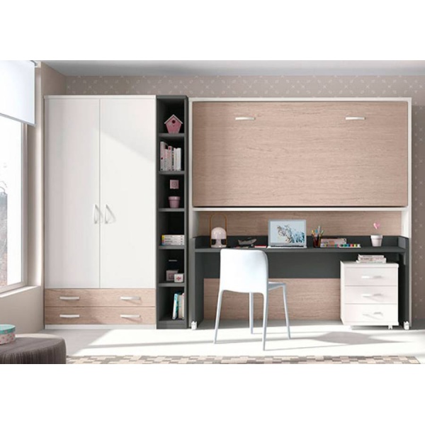 High horizontal folding bed with lower study area.