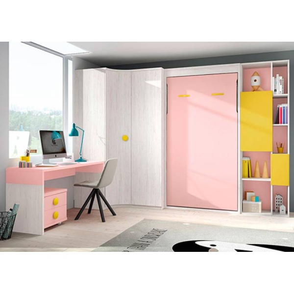 Vertical folding children's bedroom, wardrobes and study area.