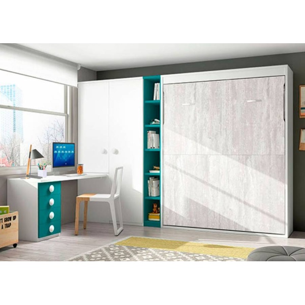 Youth room with 135 cm folding bed + wardrobe and study area.