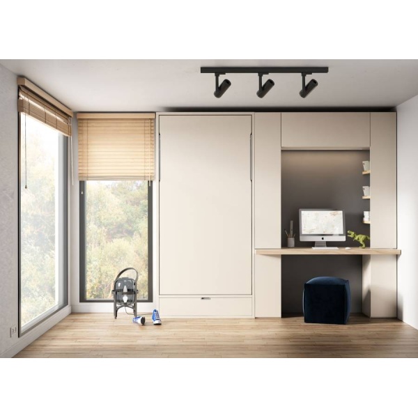 Vertical folding bed and desk with interior shelves