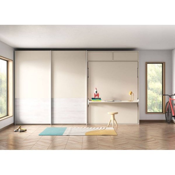 Vertical folding double bed with internal shelves