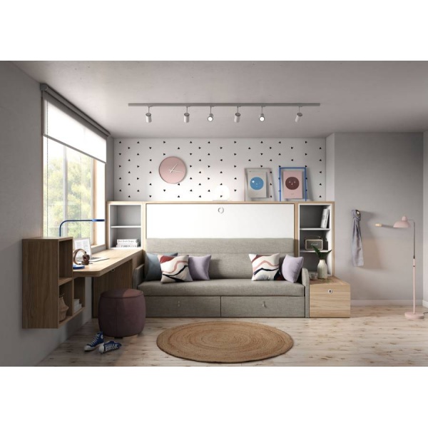 Folding bed with sofa in a youth bedroom