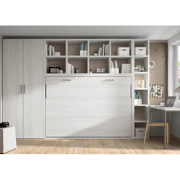 Bedroom with horizontal folding bed measuring 135 x 190 with wardrobe