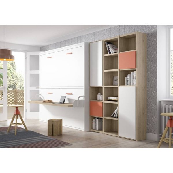 Folding bunk bed with integrated table