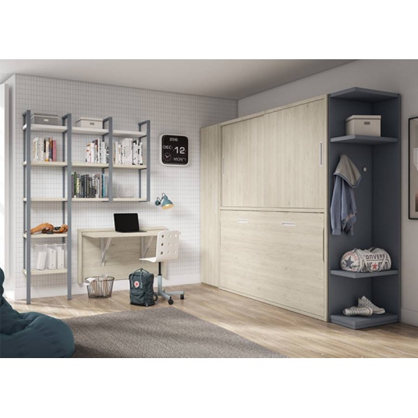 Horizontal folding bed with integrated wardrobe