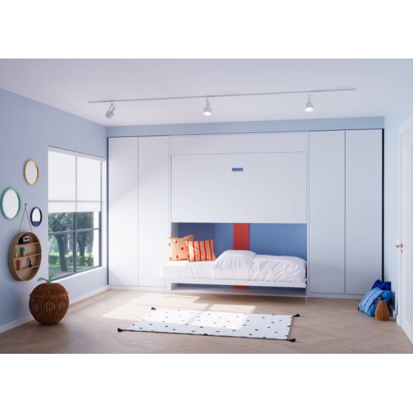 Bedroom with fold-down bunk bed and wardrobes