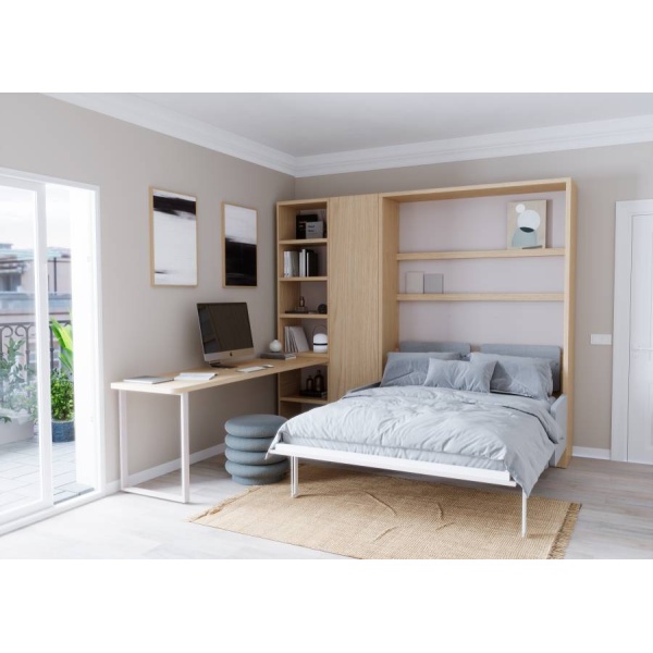 Vertical folding bed with sofa and desk