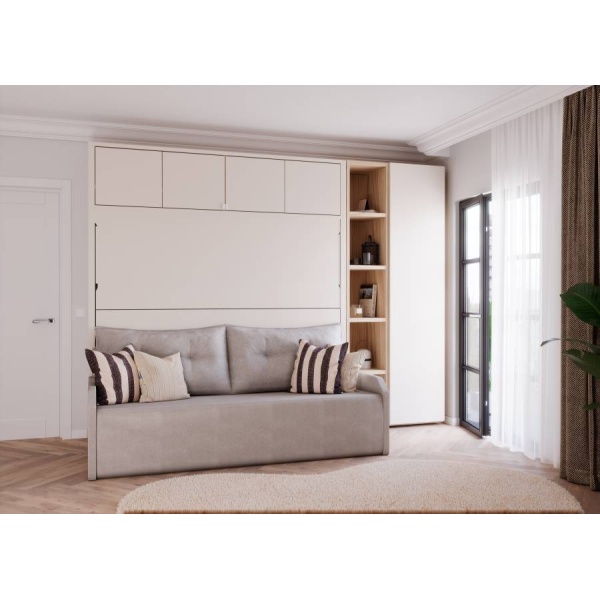 Horizontal folding bed with sofa and wardrobe