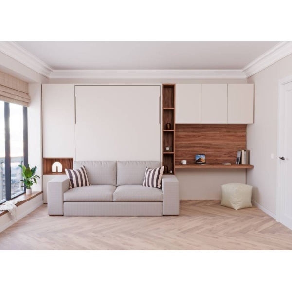 Sofa with fold-down double bed and desk