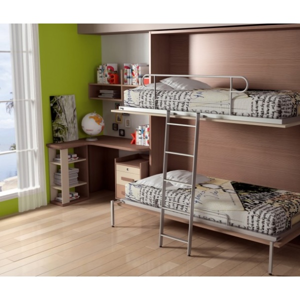 Children's room with folding bunk bed for two 90 x 190 beds