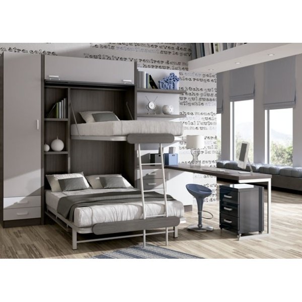 Bedroom-Study with vertical folding bunk bed 135 x 190